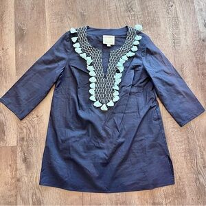 Sail to Sable Navy and Light Blue Swim Coverup Linen Tassels Sz. Large